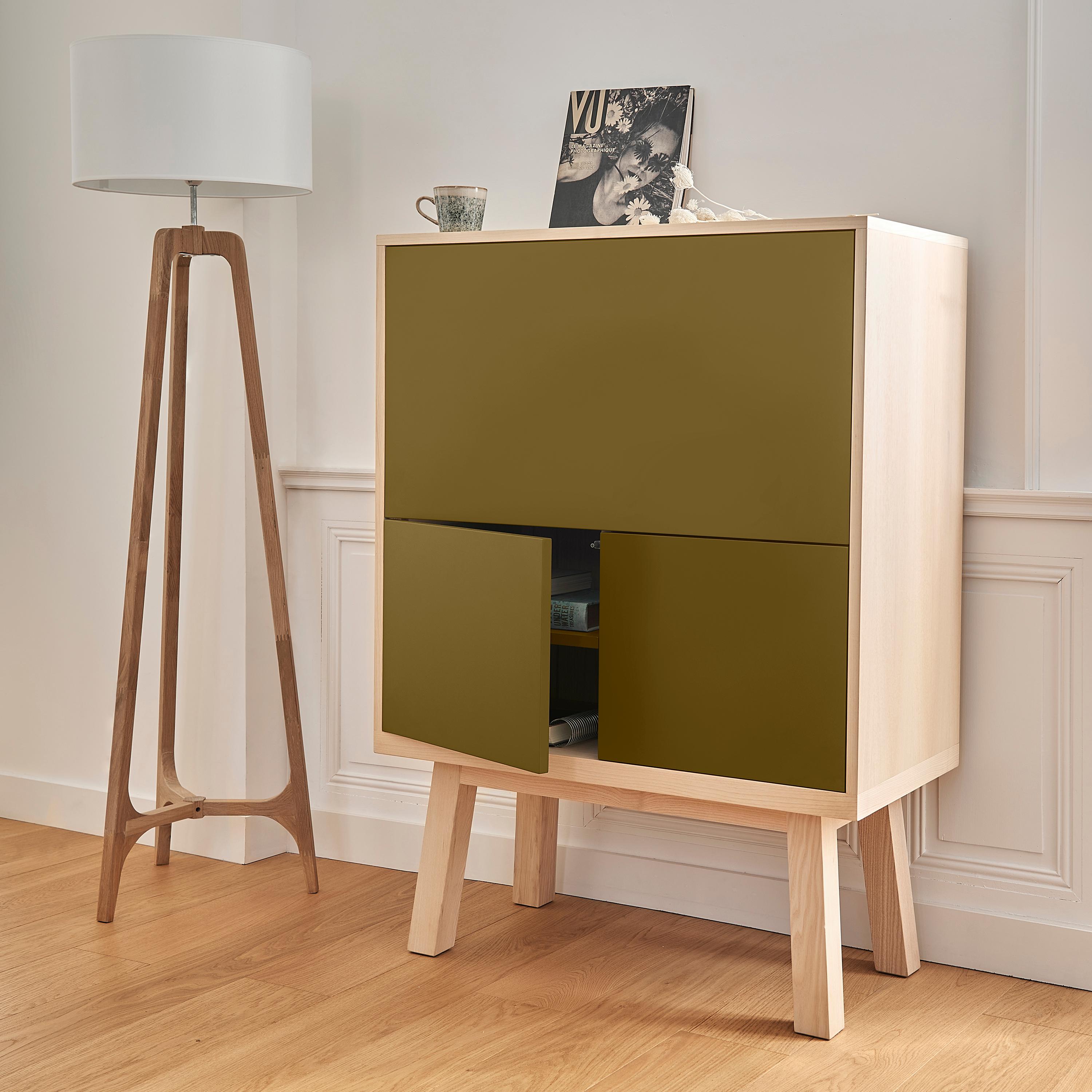 Scandinavian Modern Tobacco Leaf Coloured Secretaire Cabinet for Home Work, available in 11 Colours For Sale