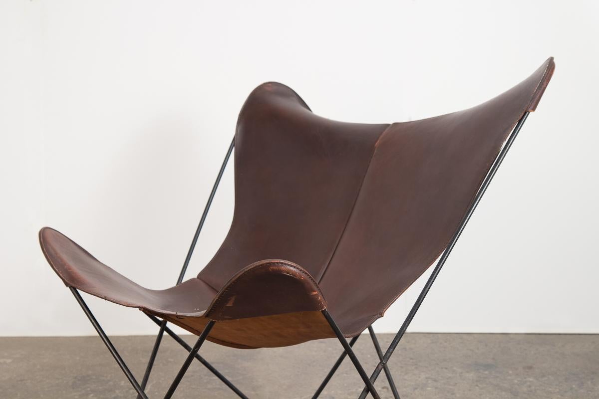 Chaise papillon Hardoy en cuir tabac pour Knoll 1