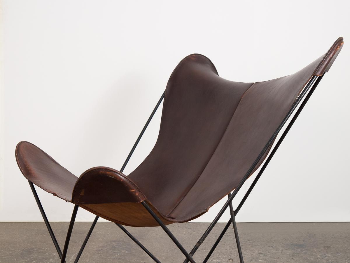 Américain Chaise papillon Hardoy en cuir tabac pour Knoll