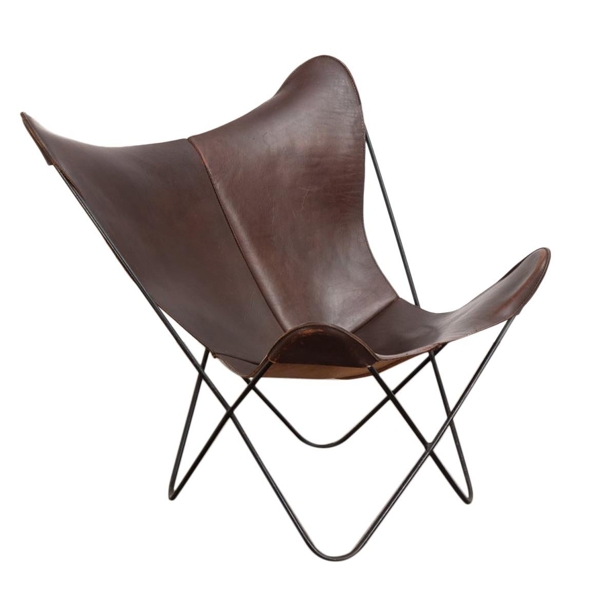 Tobacco Leather Hardoy Butterfly Chair for Knoll