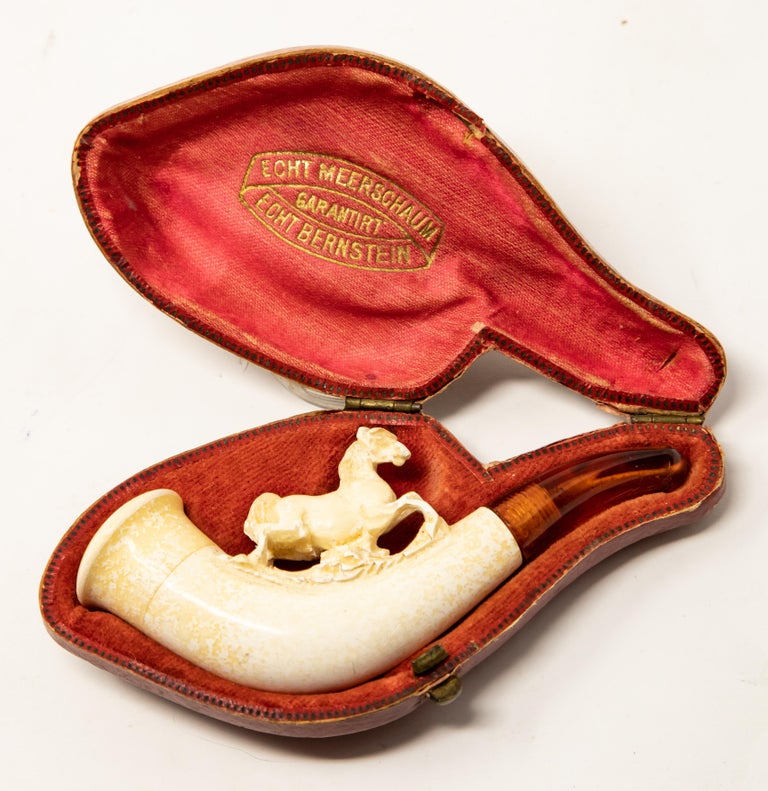 Tobacco Pipe with Horse Carving and Case For Sale at 1stDibs