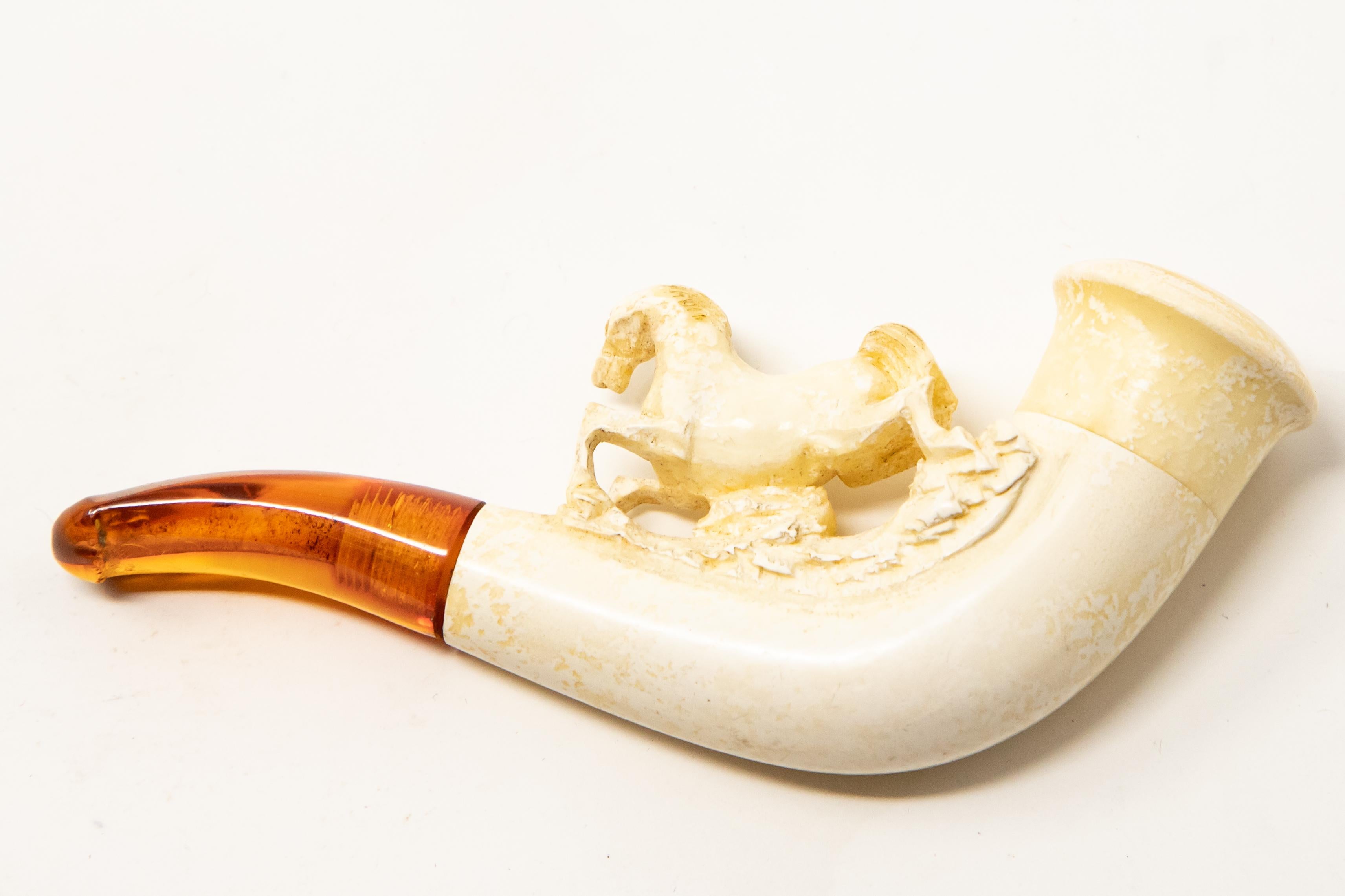 German Tobacco Pipe with Horse Carving and Case For Sale