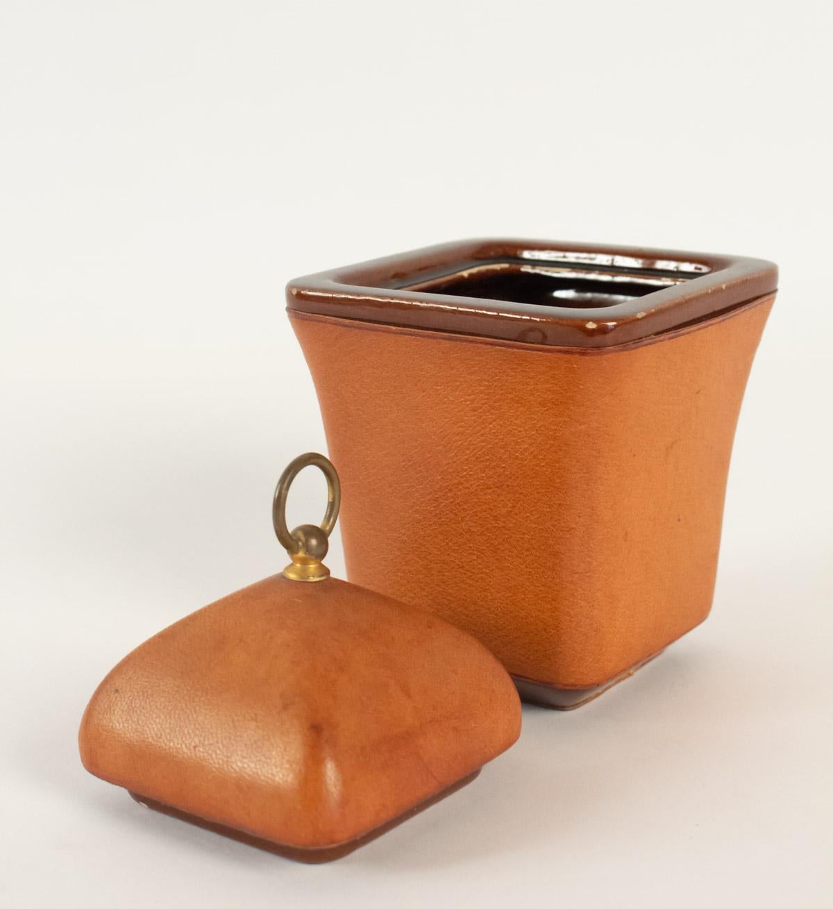 Modern Tobacco Pot, Leather Sheathed from the Maison Longchamp Brand in Paris