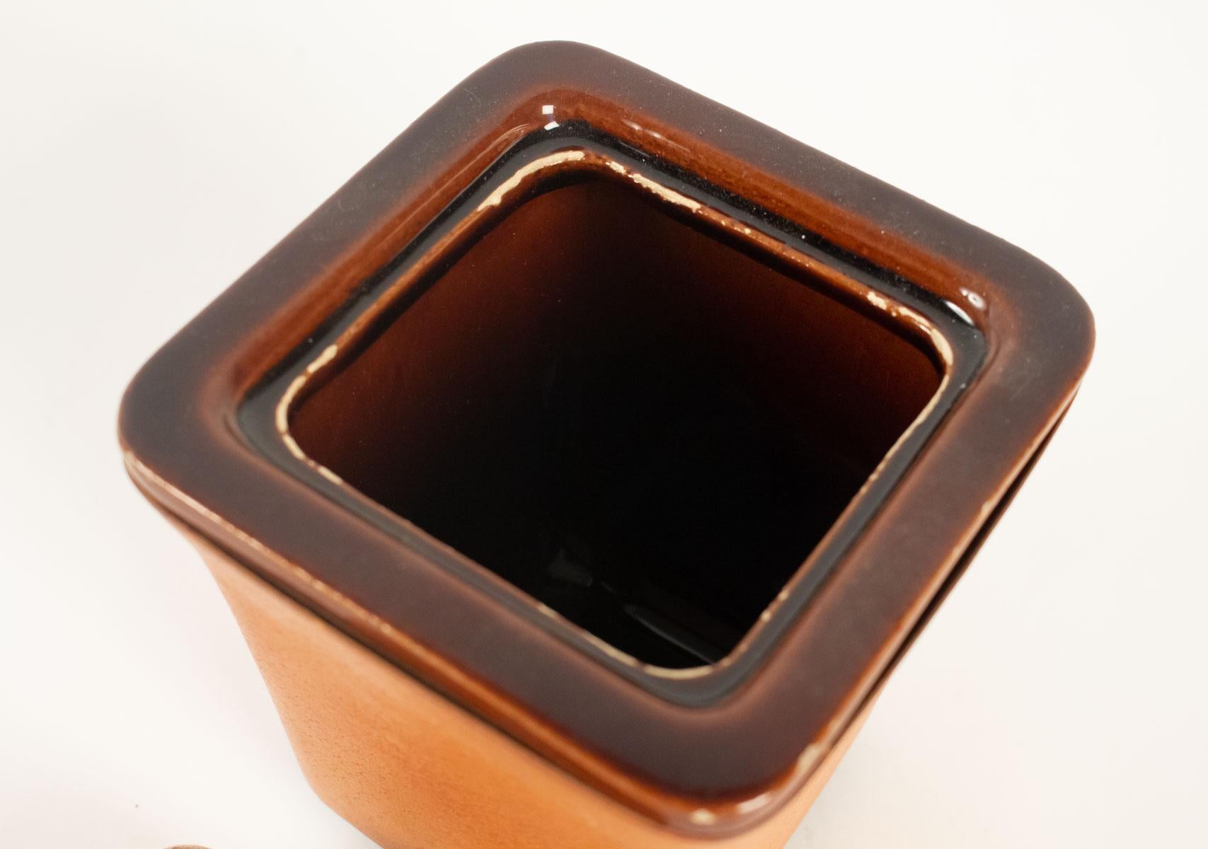 French Tobacco Pot, Leather Sheathed from the Maison Longchamp Brand in Paris