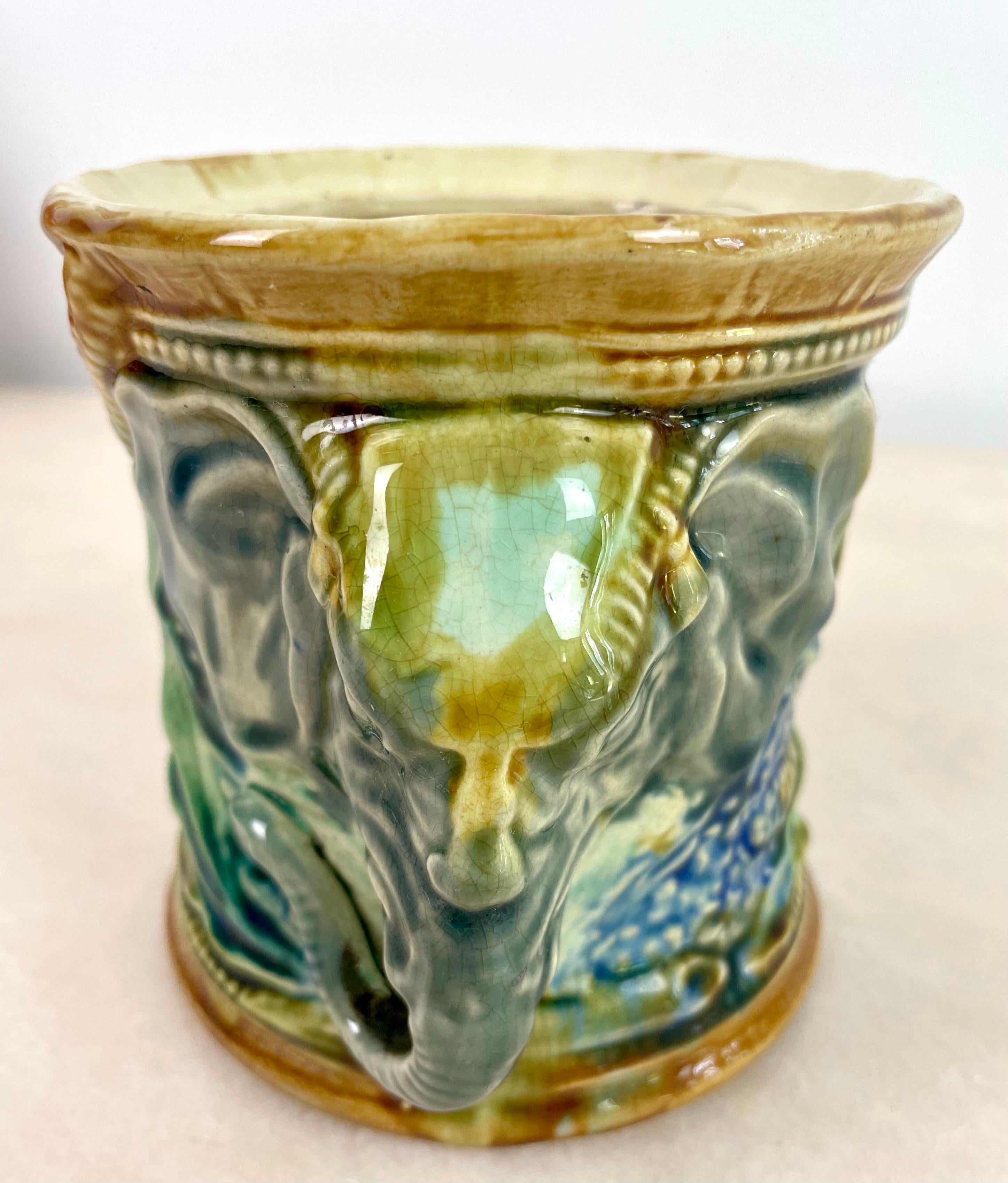 French Tobacco Pot Pencil Pot in Slip Frie Onnaing, France 19th Art Nouveau For Sale