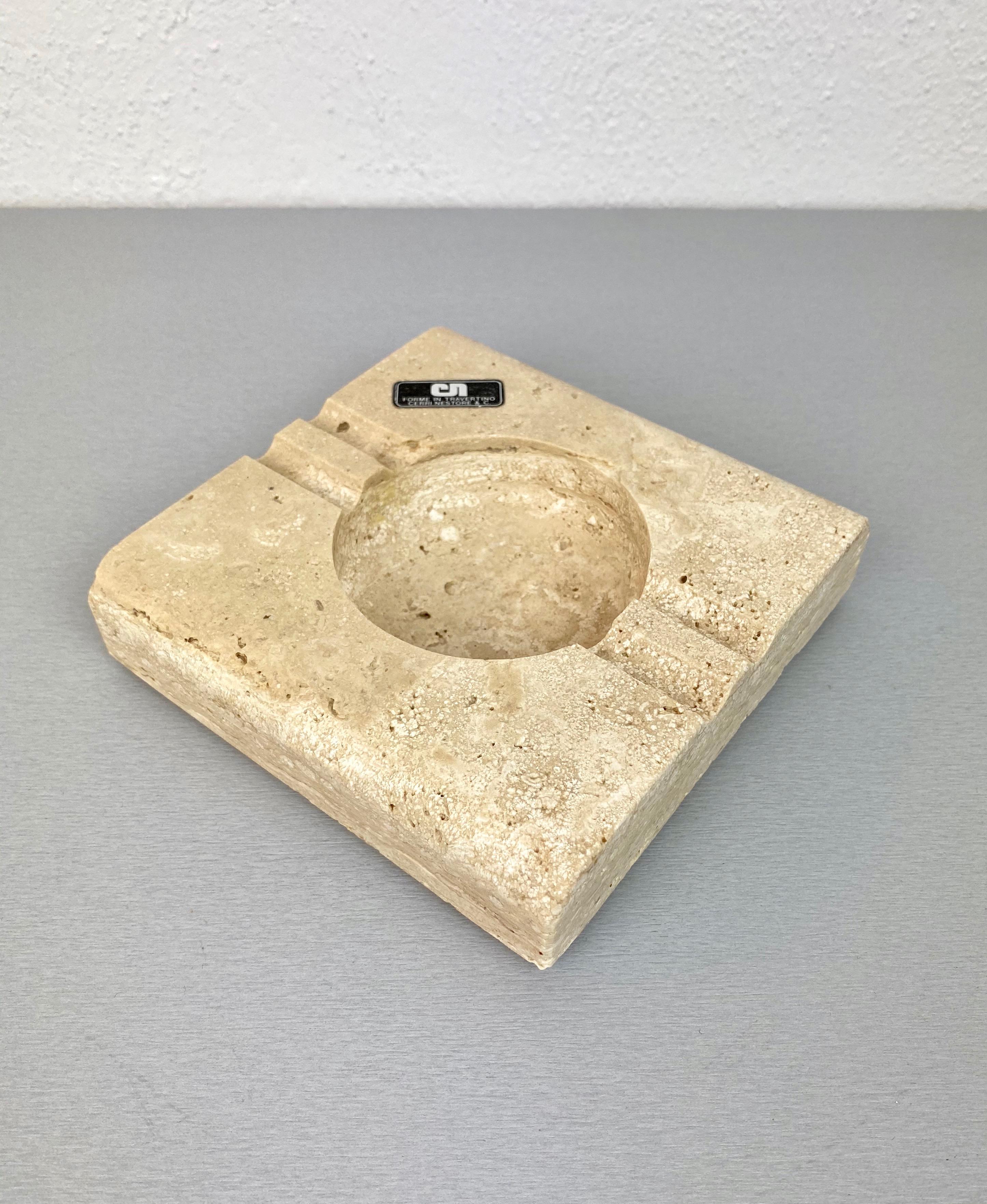 Italian Tobacco Set in Travertine Ashtray Lighter and Box by Cerri Nestore, Italy, 1970s For Sale