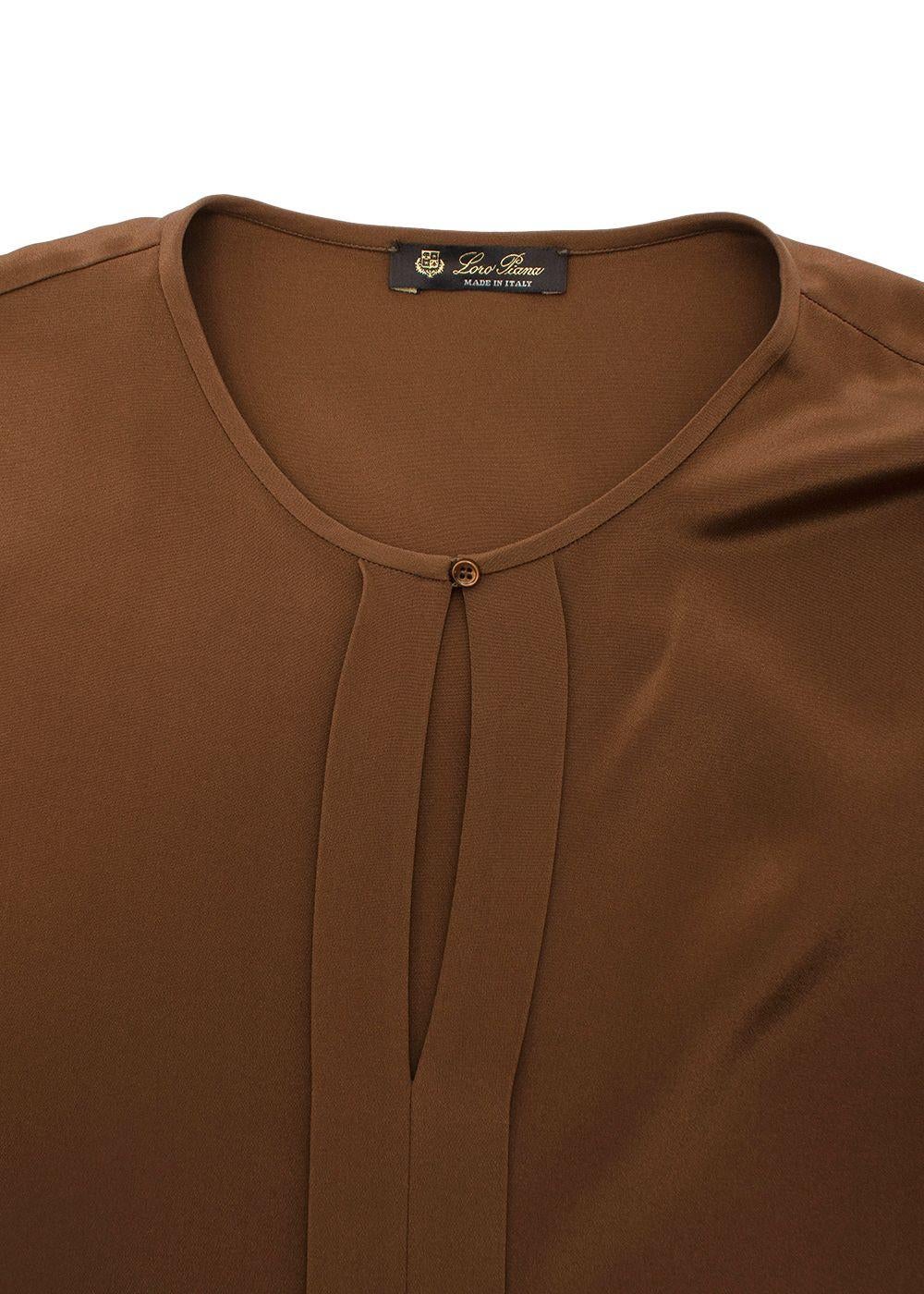 Brown Tobacco Silk Keyhole Blouse For Sale