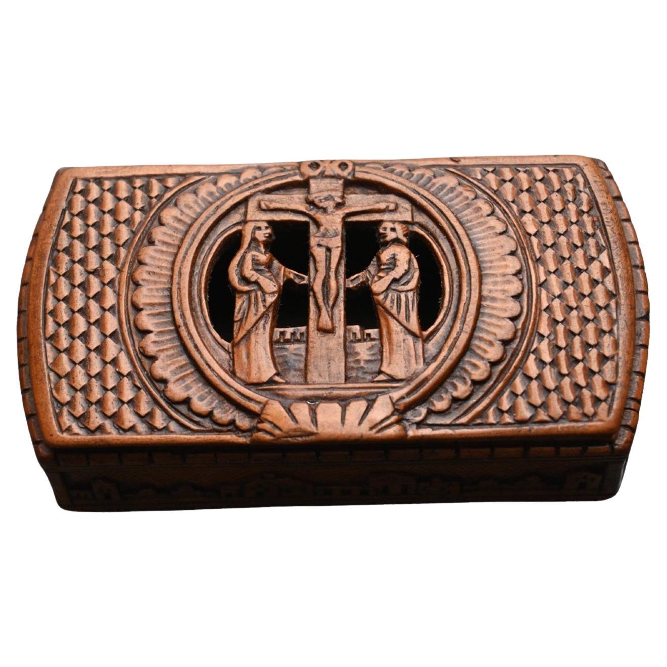 Tobacco/Snuff Box In Carved Boxwood, 18th Century