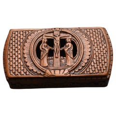 Caja para tabaco y rapé de madera de boj tallada, siglo XVIII