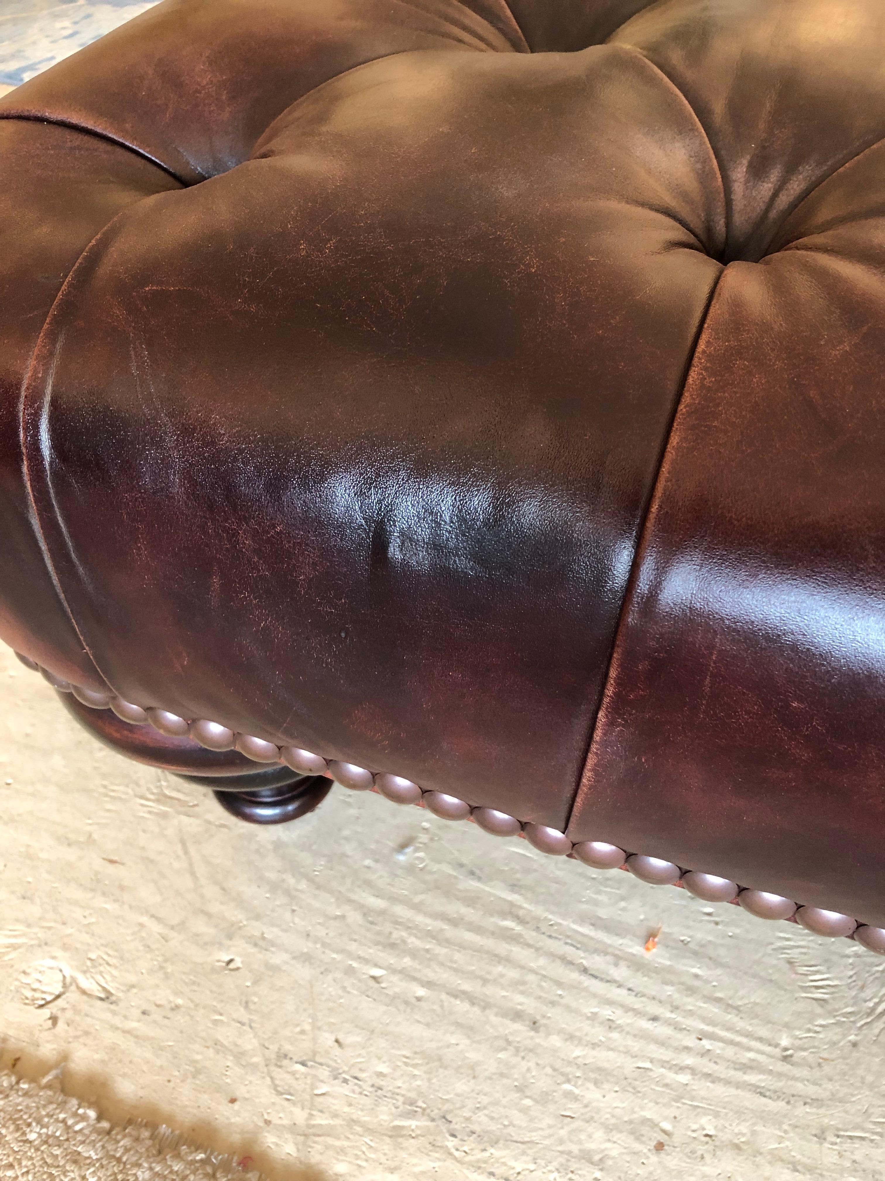  Tobacco Tufted Leather Chesterfield Style George Smith Ottoman Coffee Table 5