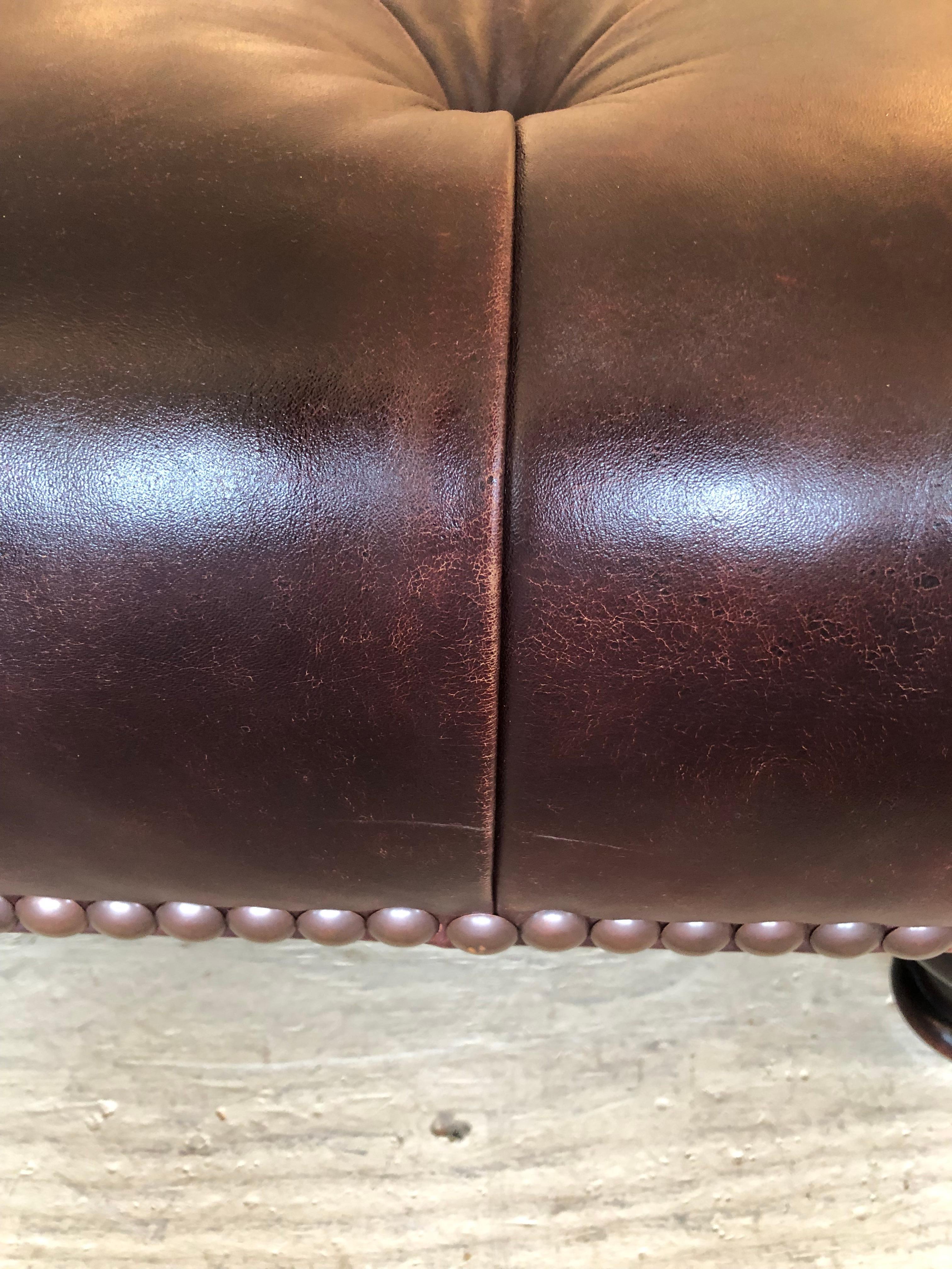 Late 20th Century  Tobacco Tufted Leather Chesterfield Style George Smith Ottoman Coffee Table