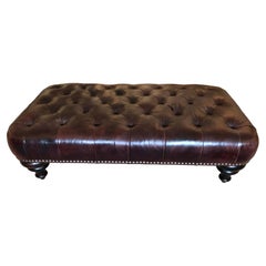  Tobacco Tufted Leather Chesterfield Style George Smith Ottoman Coffee Table