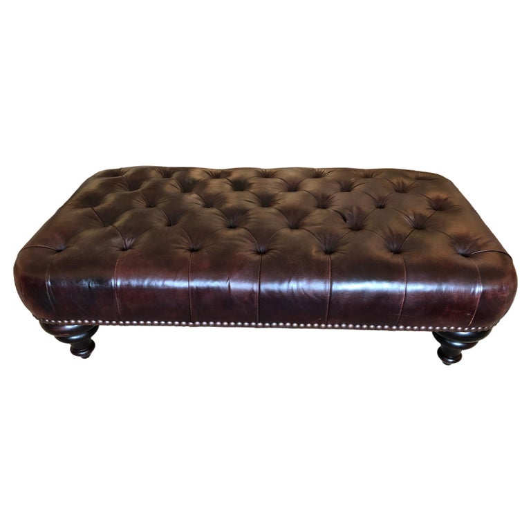 Tobacco Tufted Leather Chesterfield Style George Smith Ottoman Coffee Table  For Sale at 1stDibs | tufted leather ottoman
