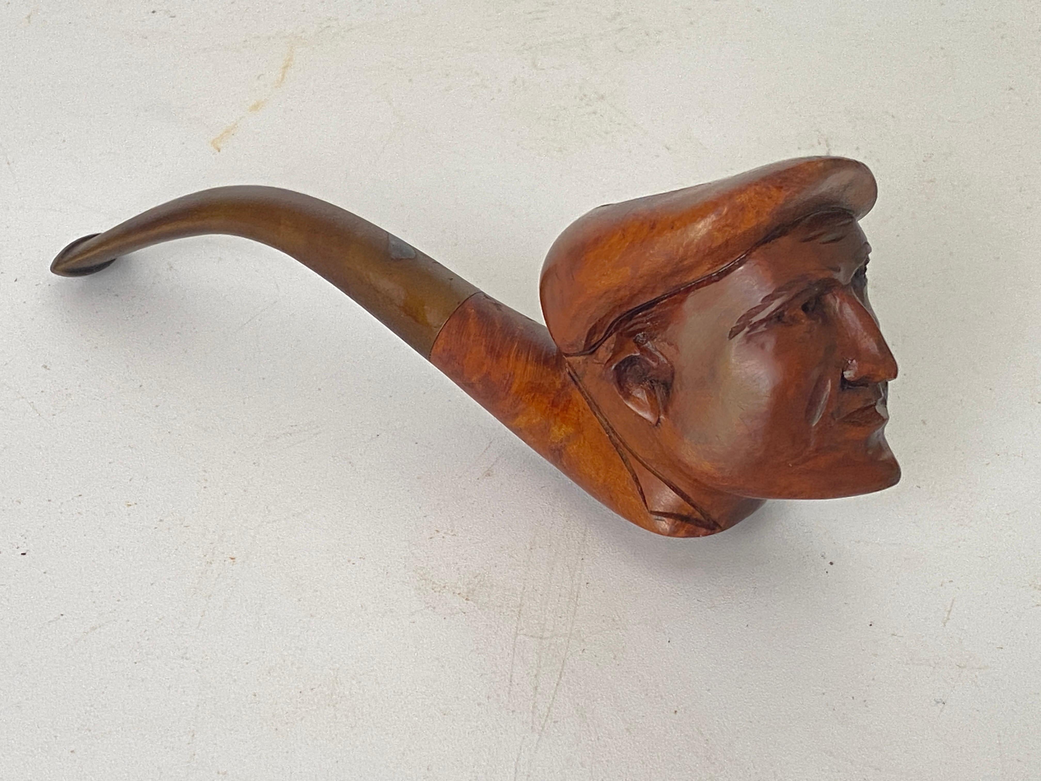Tobacco Wood Pipe Representing a Man's Head France 20th Century  For Sale 1