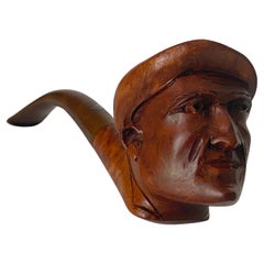 Vintage Tobacco Wood Pipe Representing a Man's Head France 20th Century 