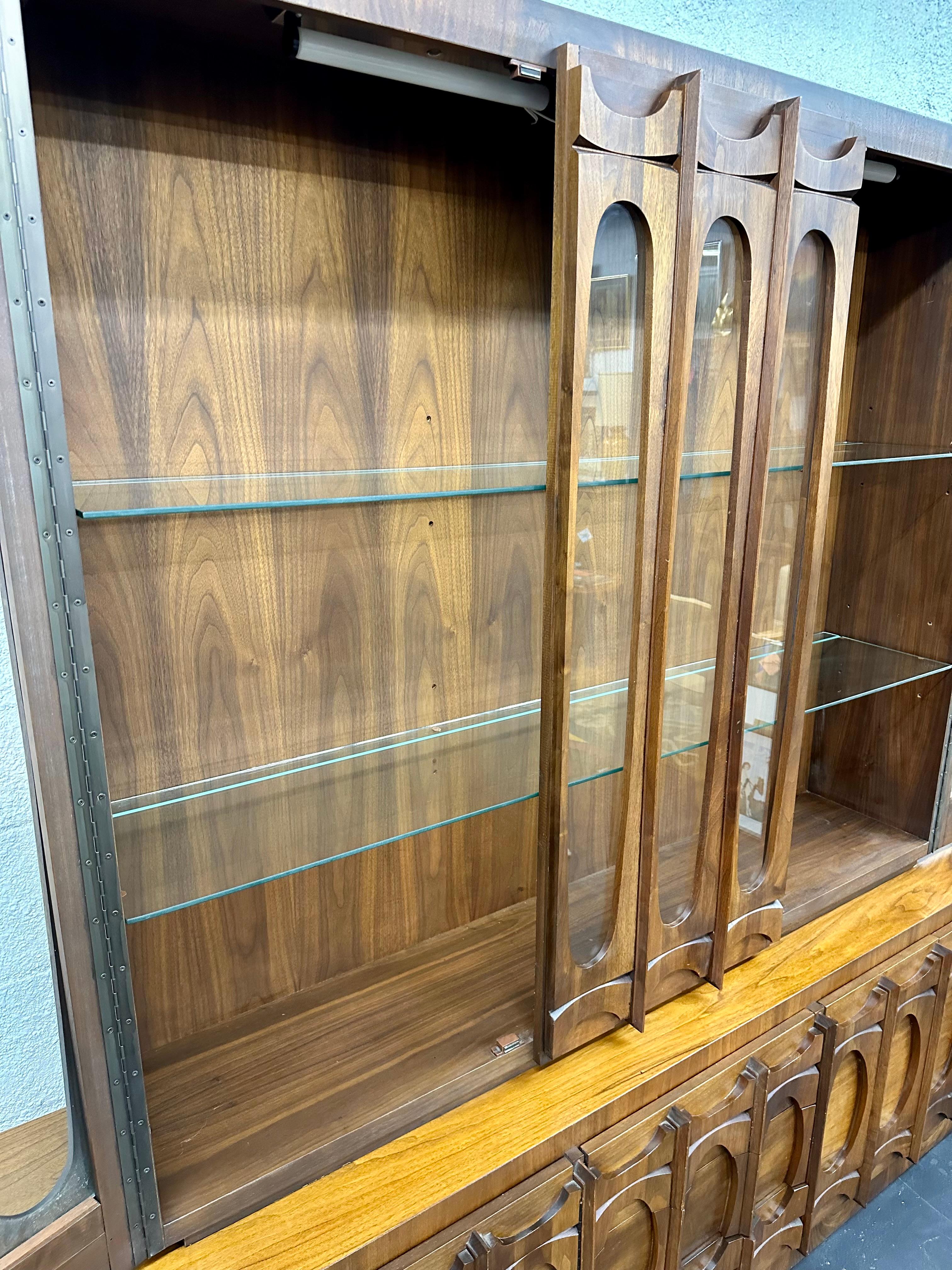 Tobago Brutalist Mid Century 2pc Walnut Credenza and Hutch 5