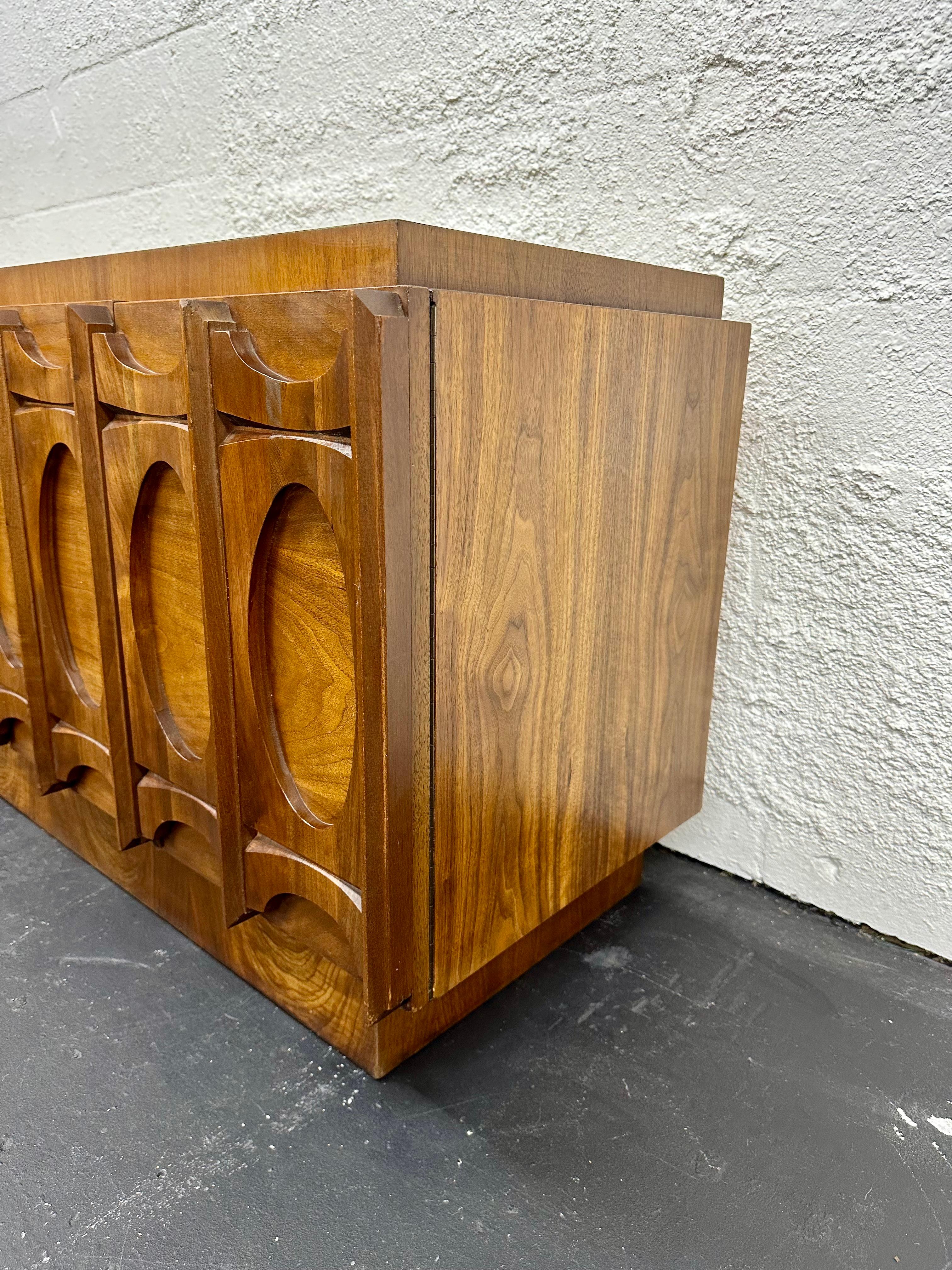 Tobago Brutalist Mid Century 2pc Walnut Credenza and Hutch 6