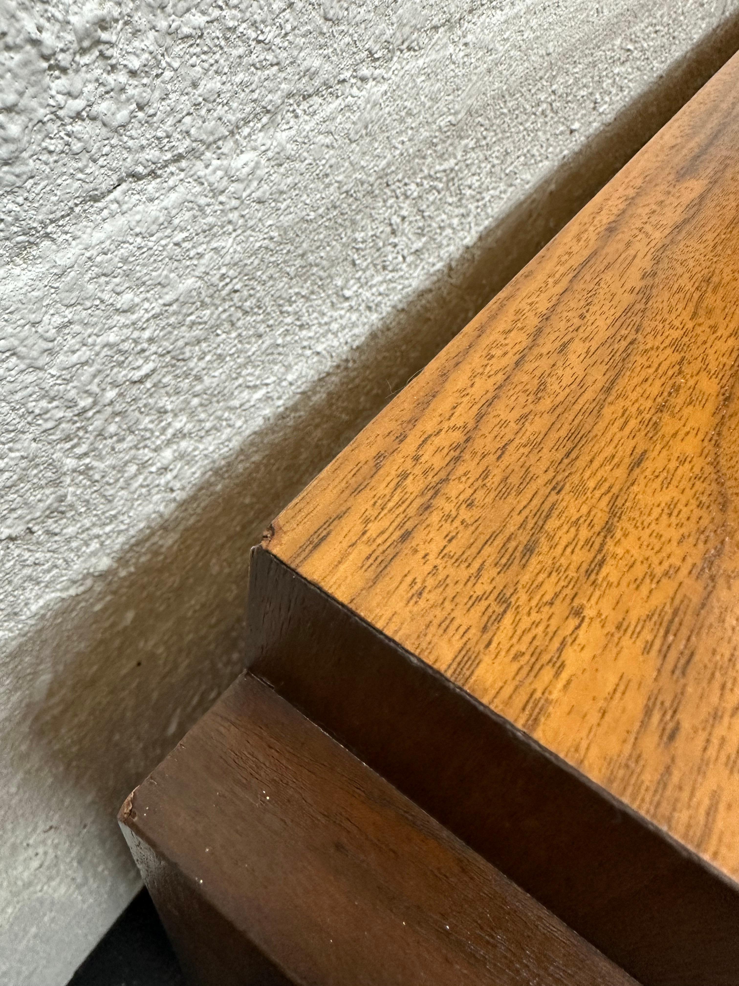 Tobago Brutalist Mid Century 2pc Walnut Credenza and Hutch 10