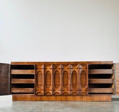 Tobago Brutalist Midcentury Walnut 9 Drawer Lowboy Dresser