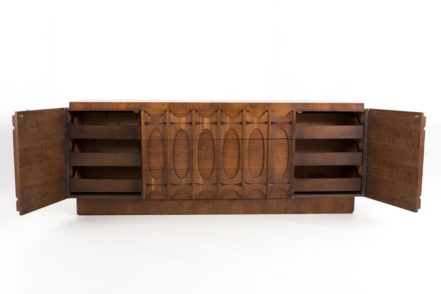 Mid-Century Modern Tobago Brutalist Mid-Century Walnut 9 Drawer Lowboy Dresser