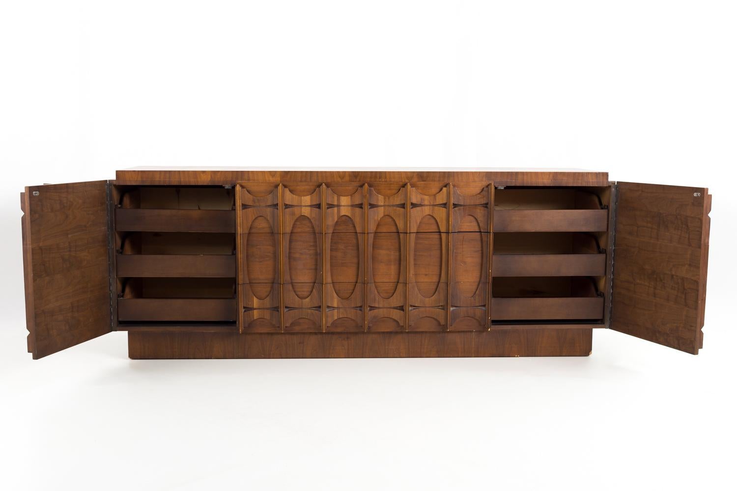 Late 20th Century Tobago Brutalist Mid-Century Walnut 9 Drawer Lowboy Dresser