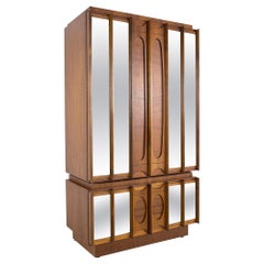 Tobago Brutalist Mid Century Walnut and Mirror Armoire