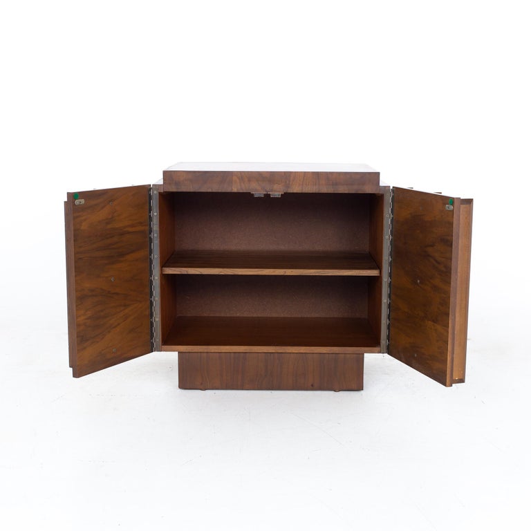 Tobago Brutalist Mid Century Walnut and Mirror Nightstand For Sale at 1stDibs mirrored