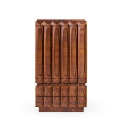 Tobago Brutalist Mid Century Walnut Armoire Dresser
