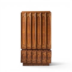 Tobago Brutalist Mid Century Walnut Armoire Dresser