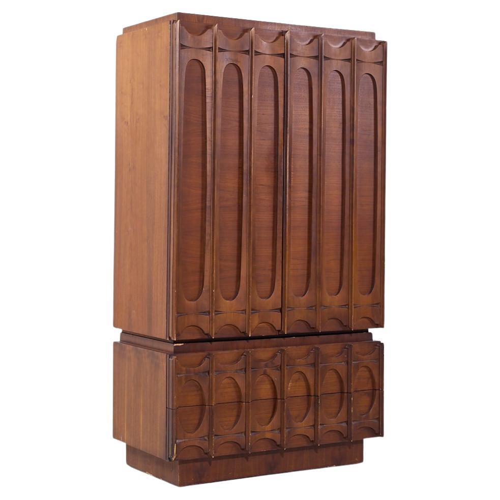 Tobago Brutalist Mid Century Walnut Armoire Dresser