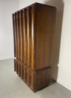 Tobago Brutalist Midcentury Walnut Armoire Highboy Dresser