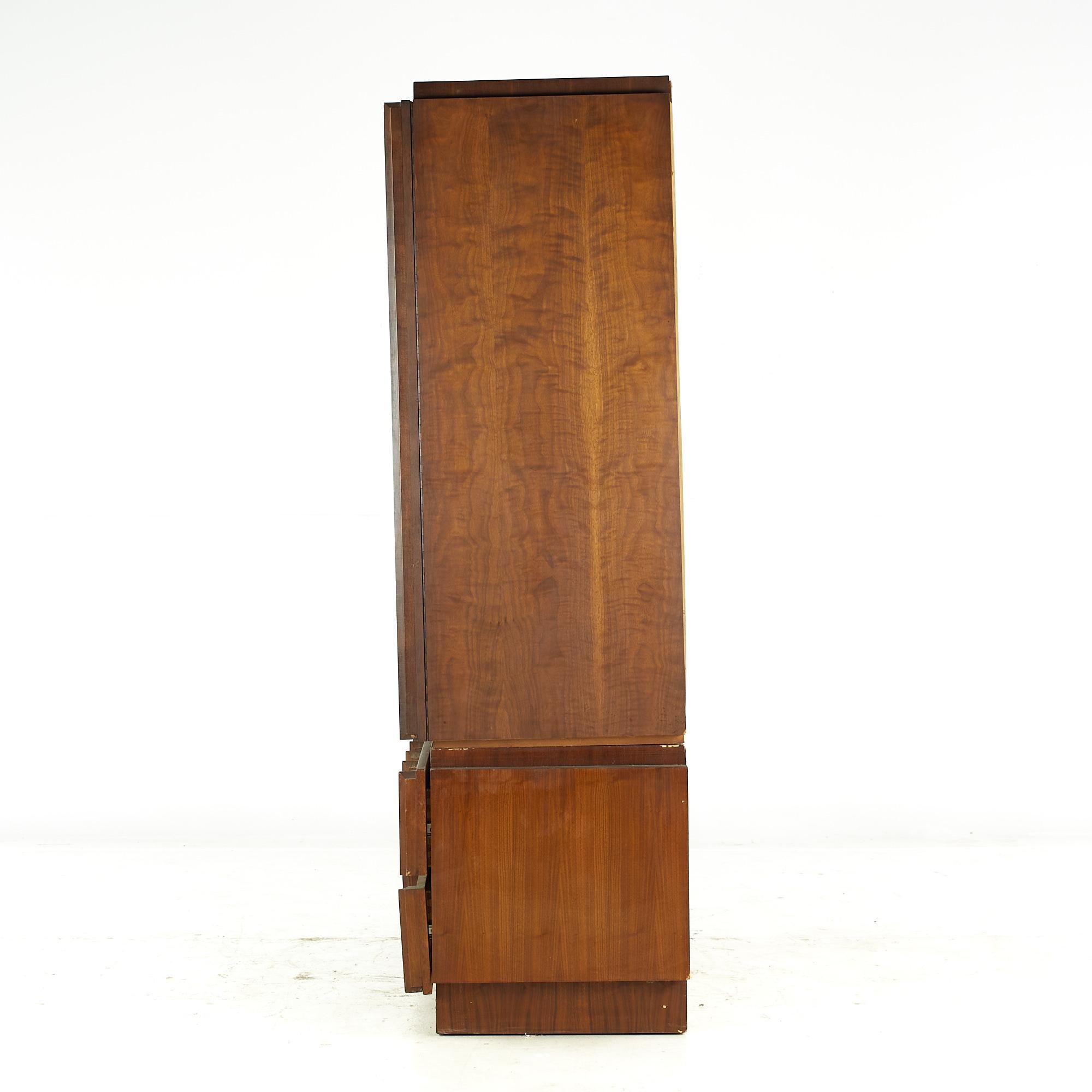 Tobago Brutalist Mid Century Walnut Armoire Highboy Dresser In Good Condition For Sale In Countryside, IL