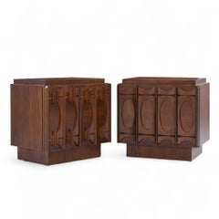 Tobago Brutalist Mid Century Walnut Nightstands - Pair