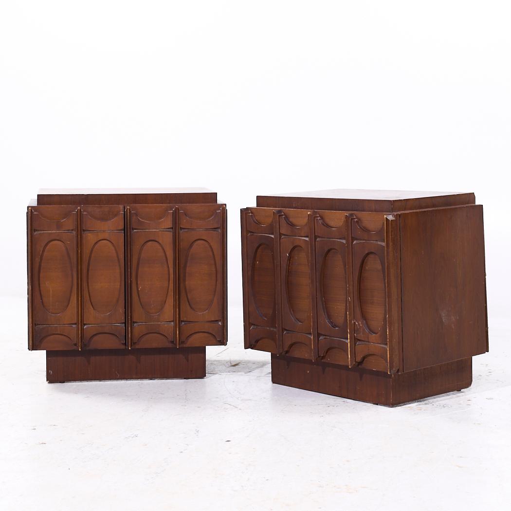 Mid-Century Modern Tobago Brutalist Mid Century Walnut Nightstands - Pair For Sale
