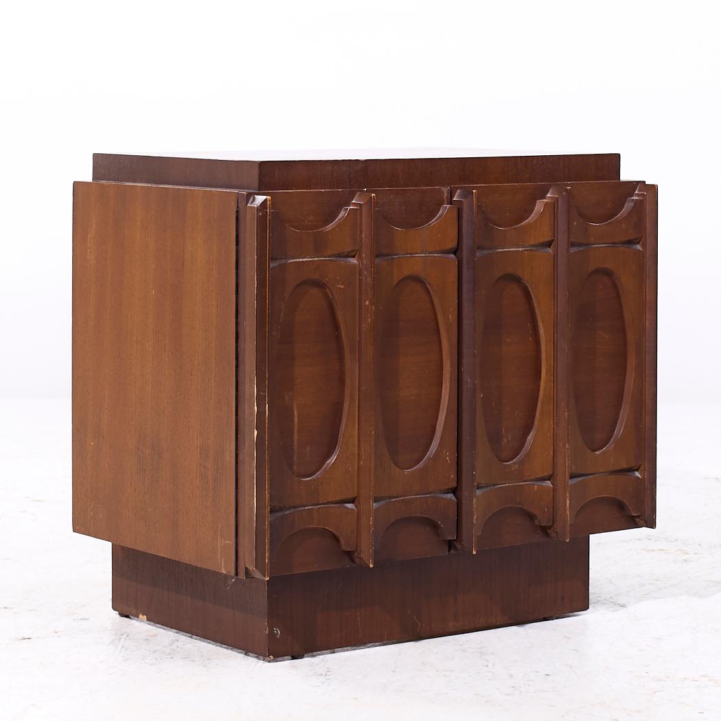 American Tobago Brutalist Mid Century Walnut Nightstands - Pair For Sale