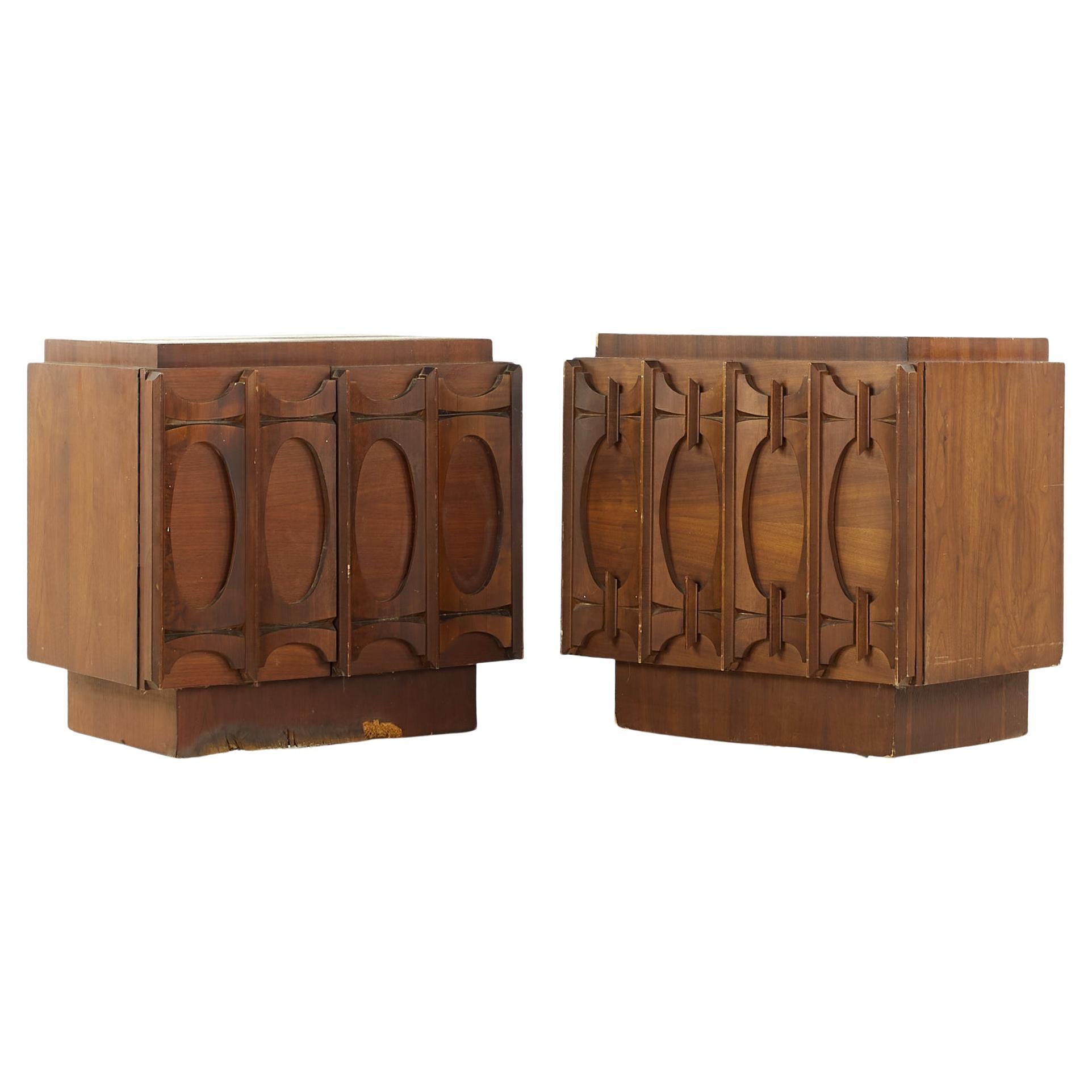 Tobago Brutalist Mid Century Walnut and Mirror Nightstand For Sale at 1stDibs mirrored