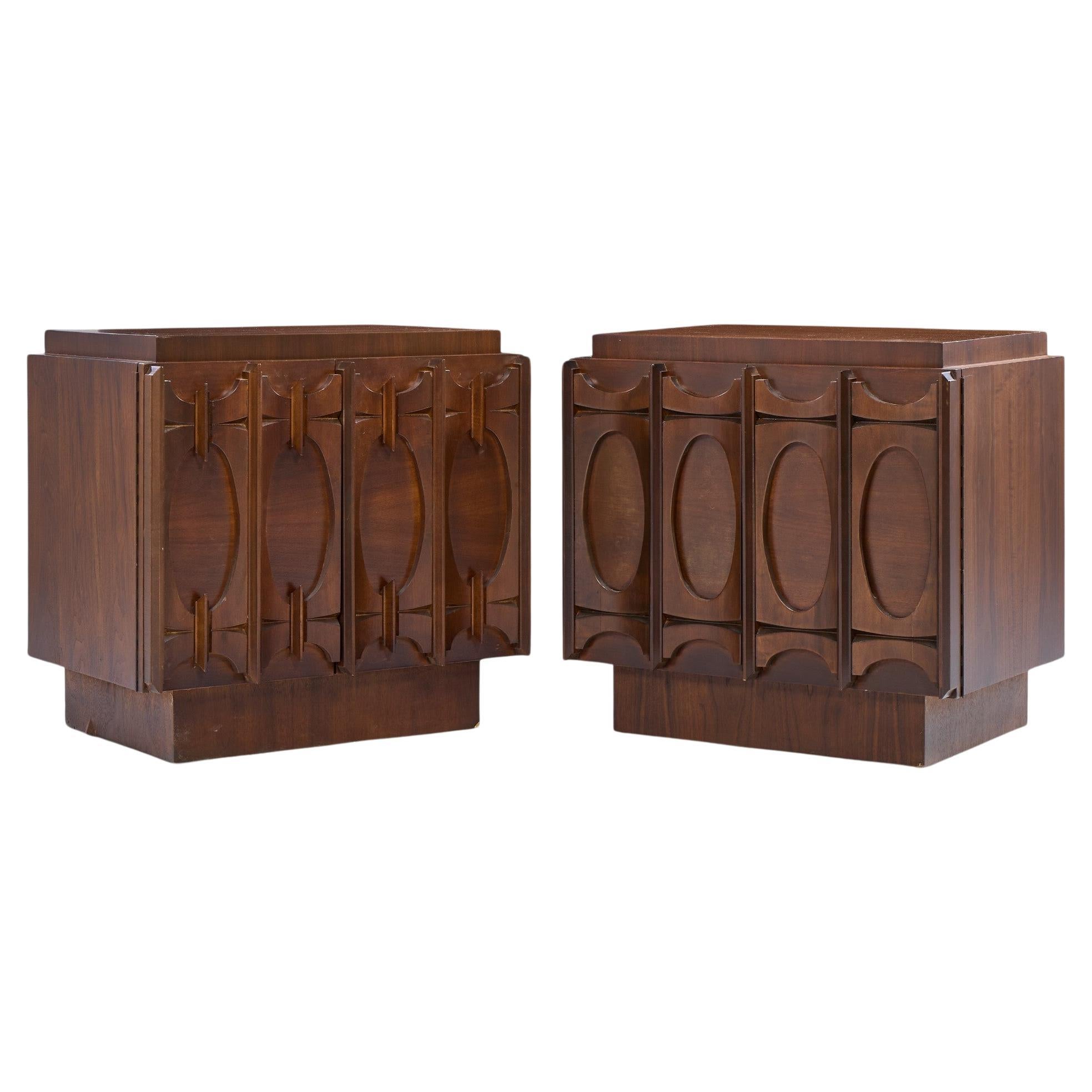 Tobago Brutalist Mid Century Walnut Nightstands - Pair