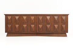 Tobago Brutalist Style Mid-Century Walnut Lowboy 6 Drawer Dresser