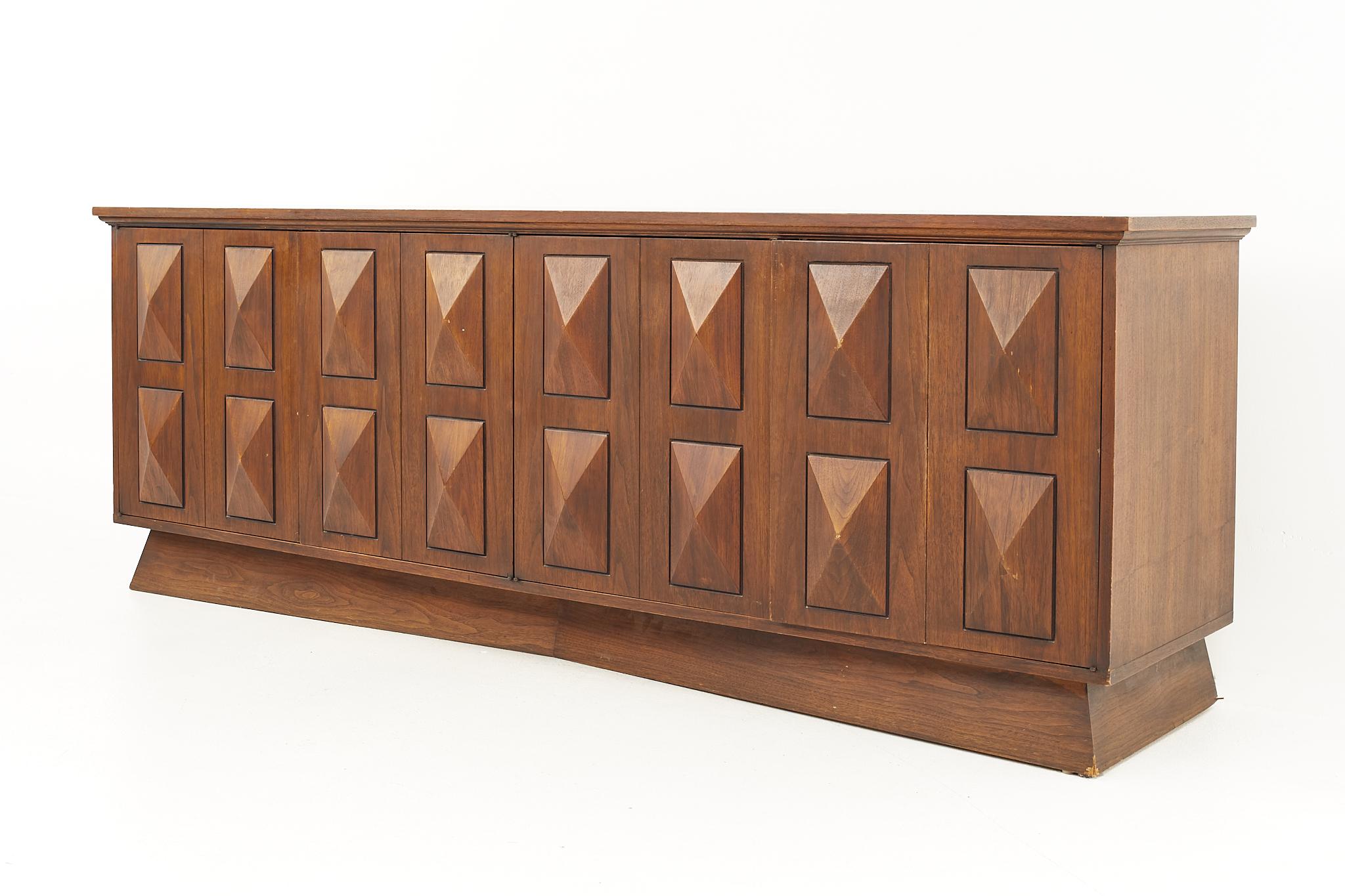Mid-Century Modern Tobago Brutalist Style Mid-Century Walnut Lowboy 6 Drawer Dresser