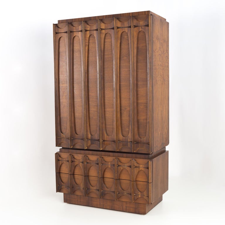 Tobago Canadian Brutalist 2 Piece Gentlemen's Chest Armoire Highboy