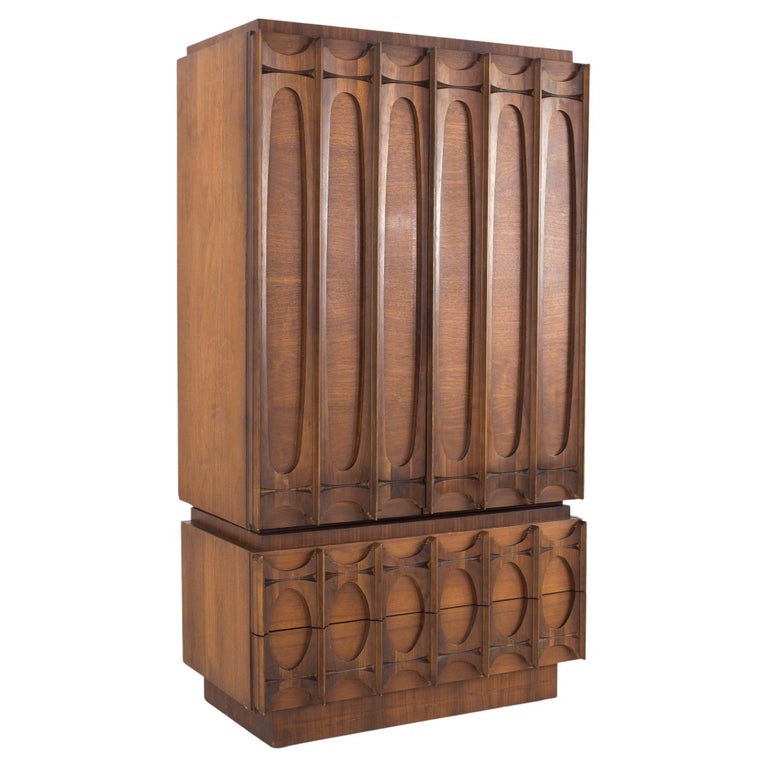 Tobago Canadian Brutalist 2 Piece Gentlemen's Chest Armoire Highboy