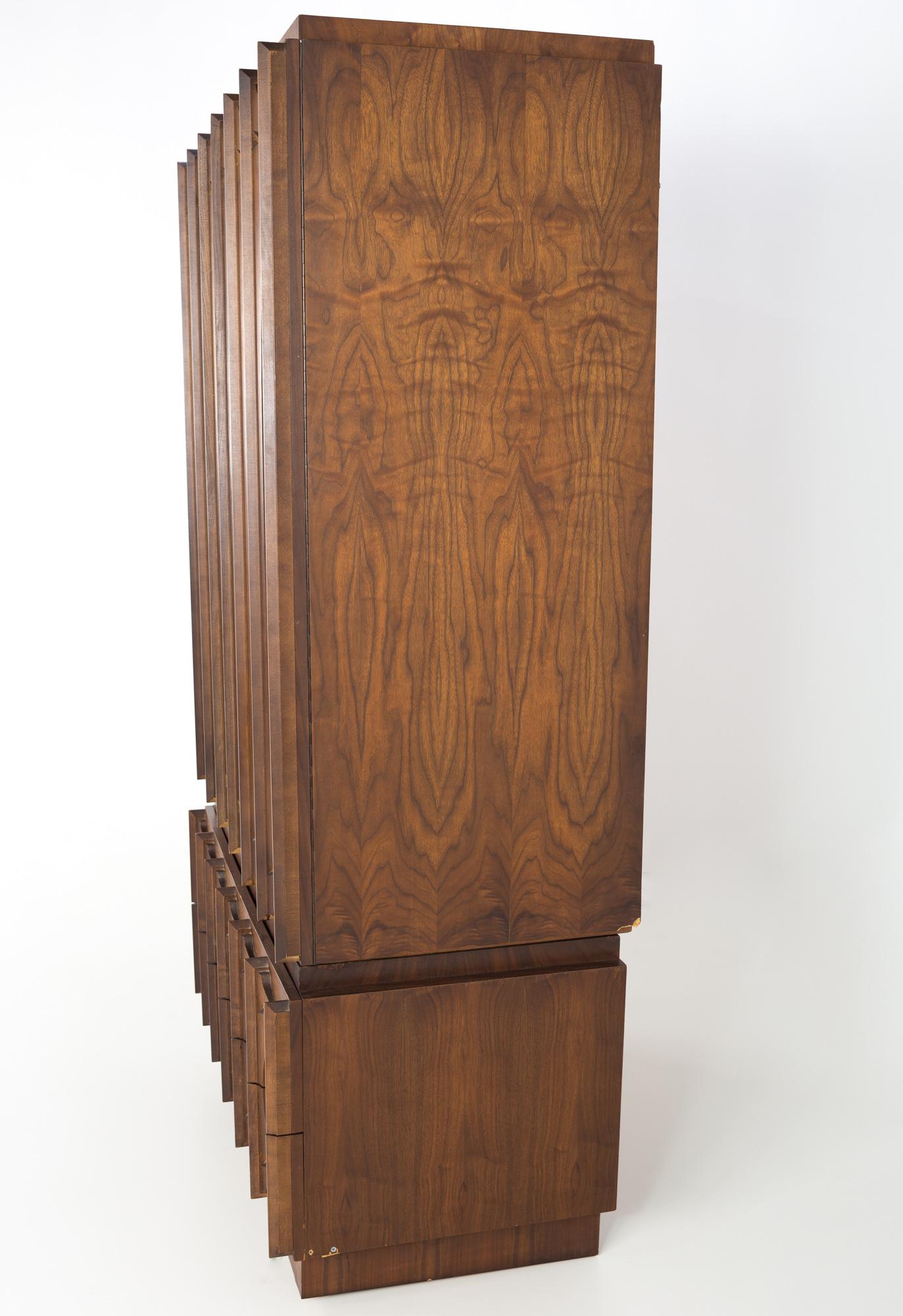 Tobago Canadian Brutalist MCM 2 Piece Gentlemans Chest Armoire Highboy Dresser In Good Condition In Countryside, IL