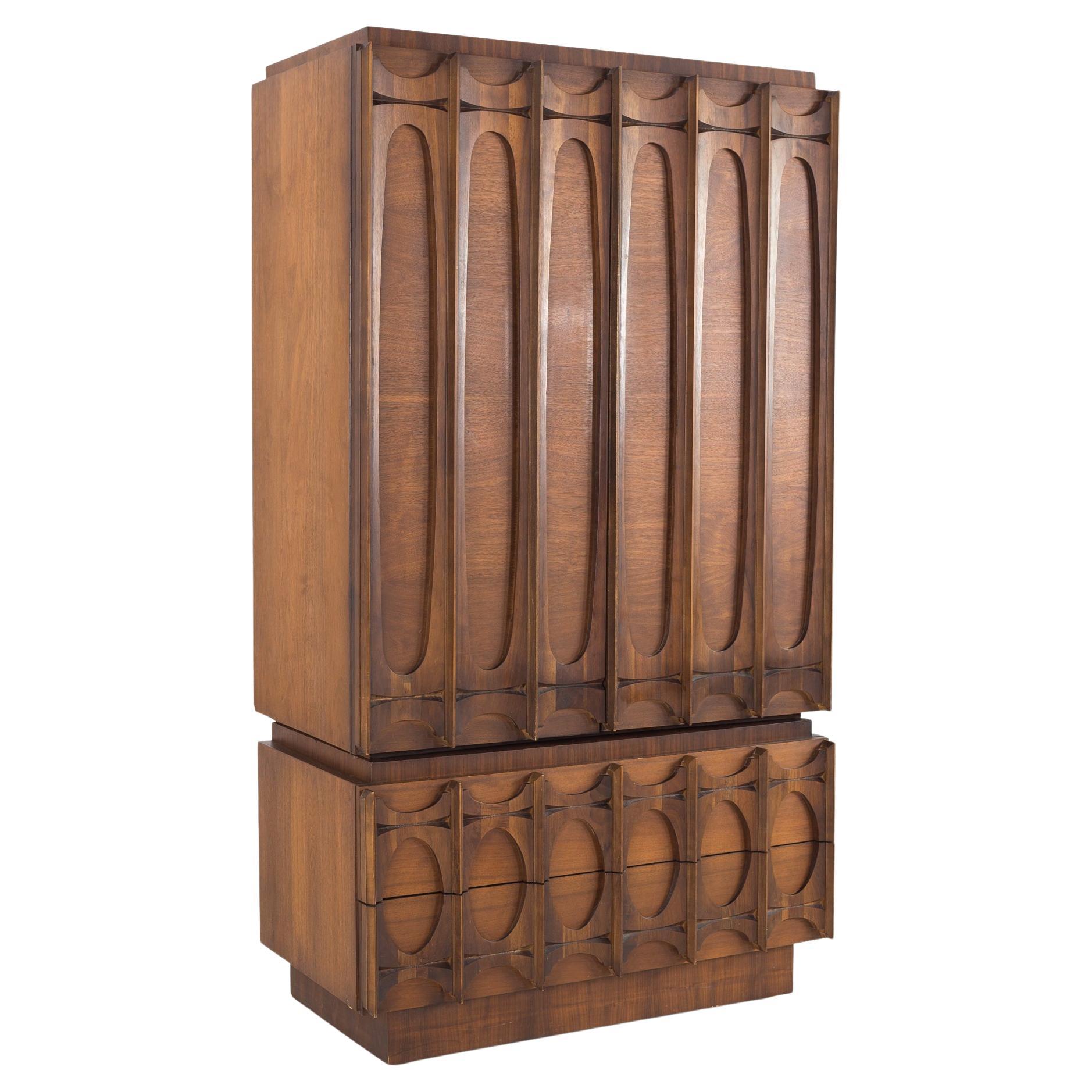 Tobago Canadian Brutalist MCM 2 Piece Gentlemans Chest Armoire Highboy Dresser