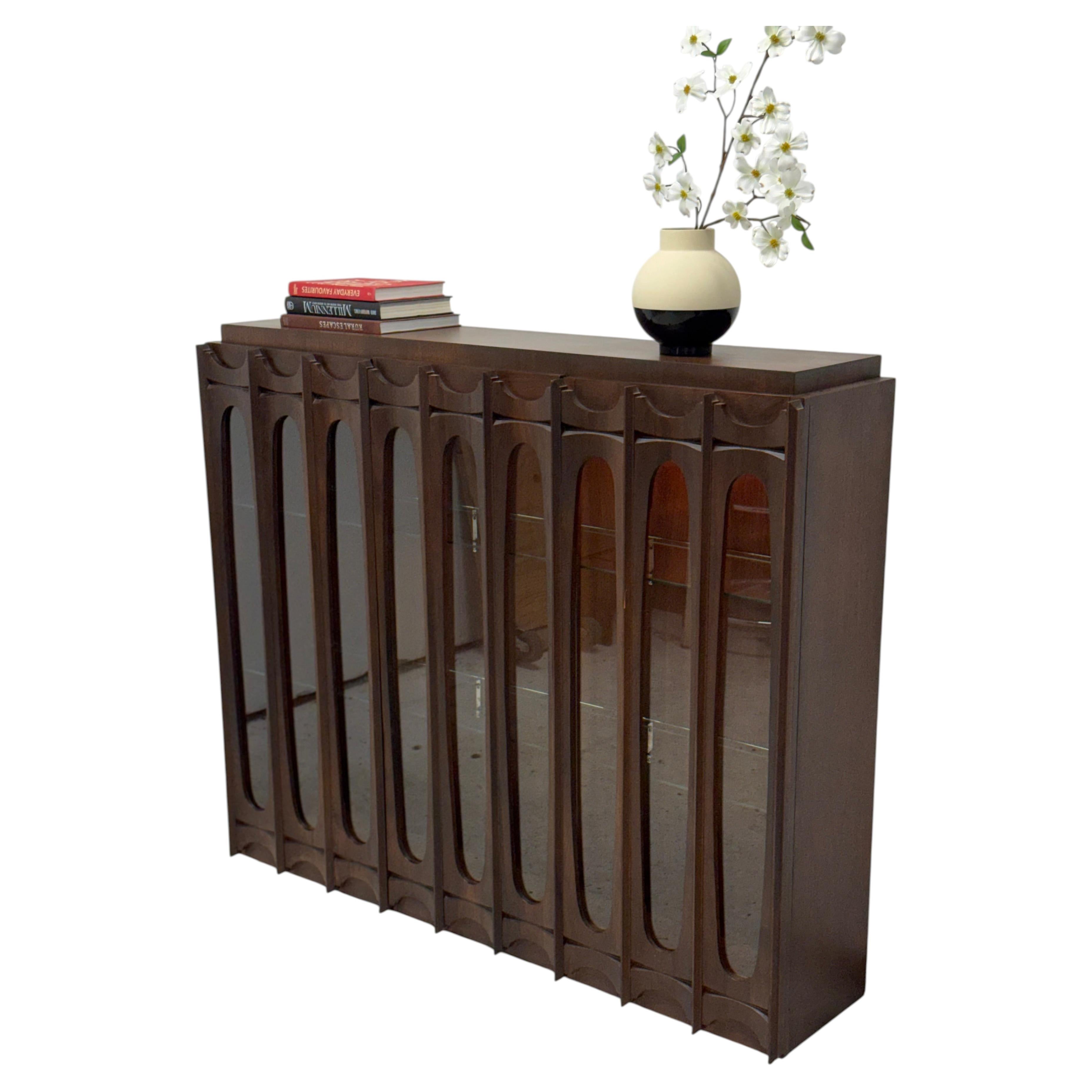 Tobago Canadian Mid-Century Modern walnut Wood Display Cabinet w/ Glass Doors