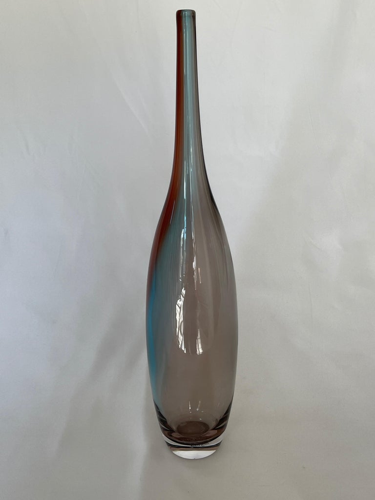 "Tobago" Multi Colour Tall Glass Bottle Vase by Kjell Engman Kosta Boda
