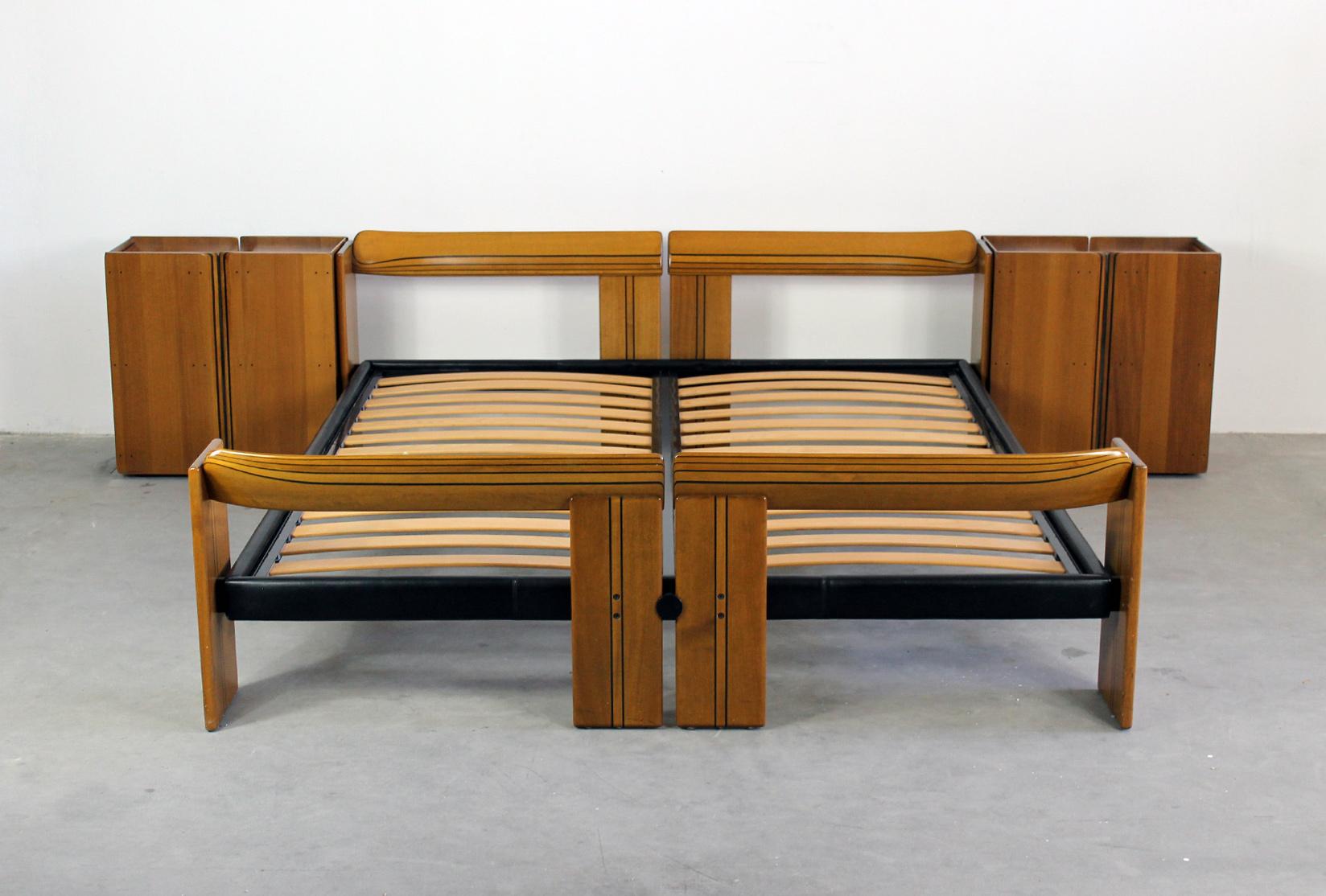 Mid-Century Modern Tobia & Afra Scarpa Bedroom Set Artona with Bed and Nightstands by Maxalto 1970s For Sale