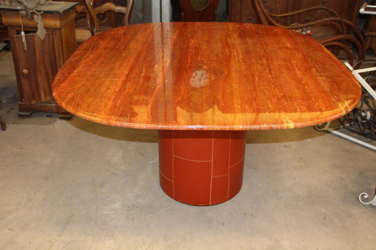 Afra & Tobia Scarpa, table edition B & B Italia 1974 Frame in thick black PVC, covered with squares of red leather, weighted with four quarters of round cement. Table in 