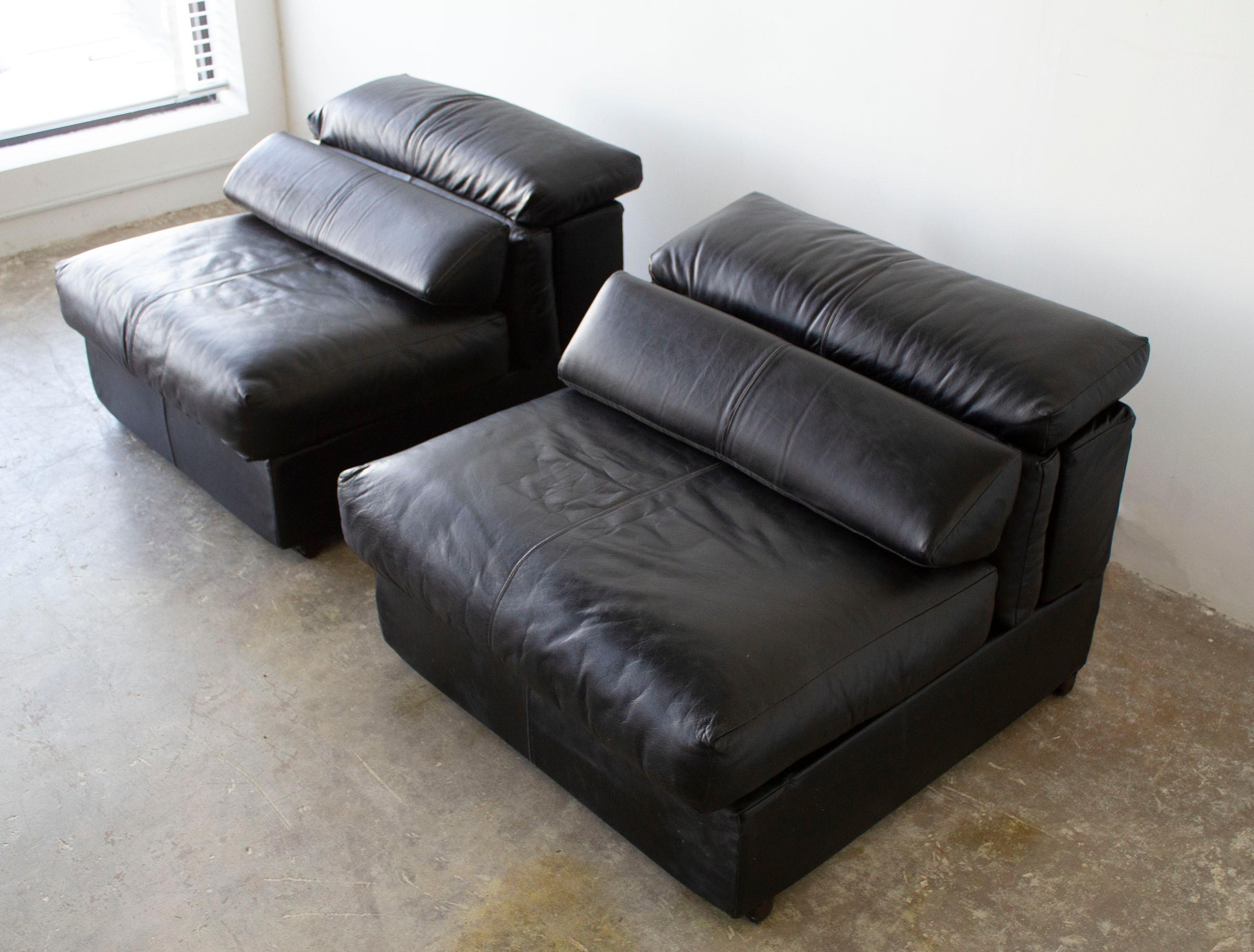 Mid-Century Modern Tobia & Afra Scarpa Erasmo Sectional in Black Leather for B&B Italia Vintage 70s