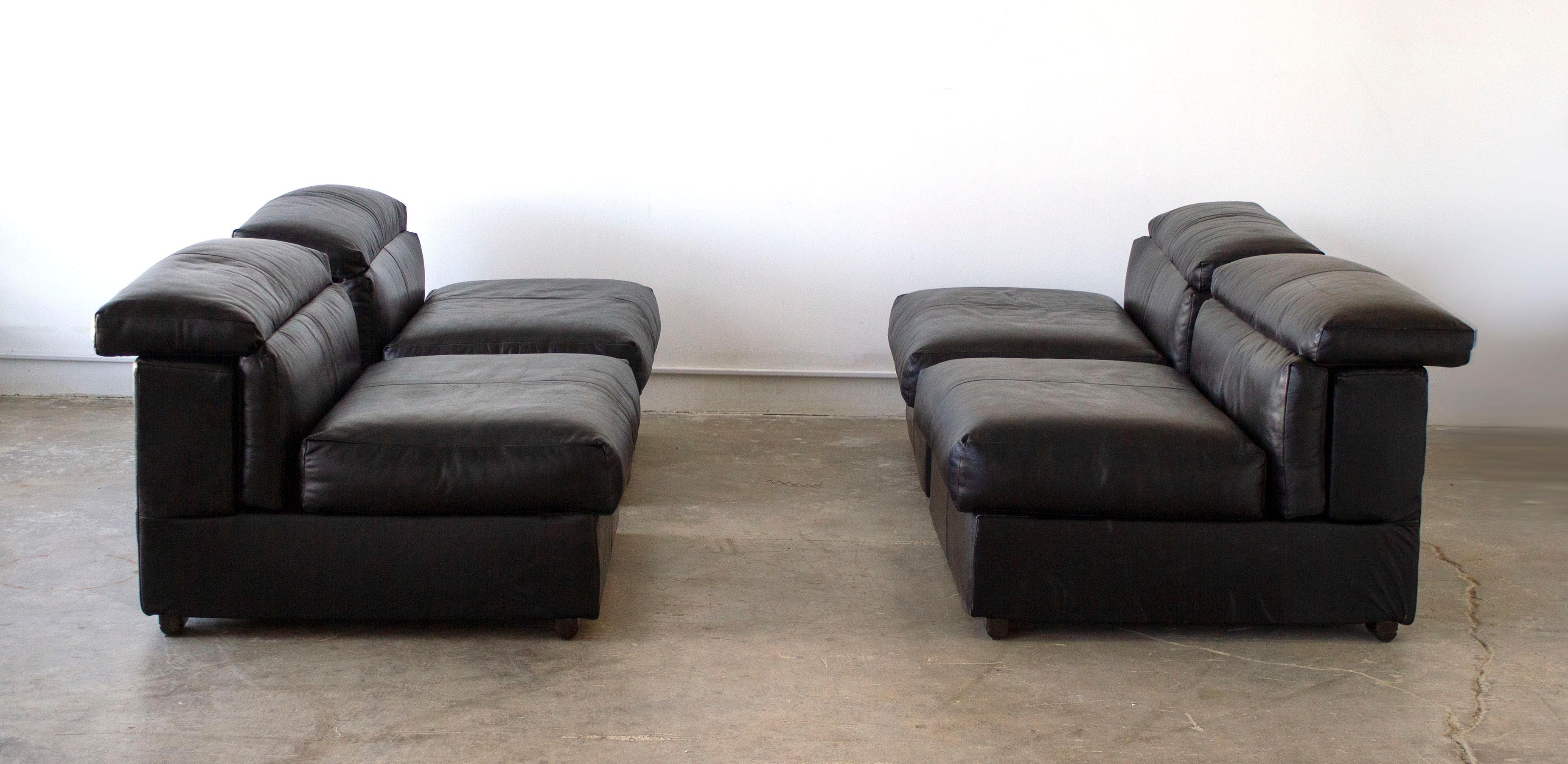 20th Century Tobia & Afra Scarpa Erasmo Sectional in Black Leather for B&B Italia Vintage 70s