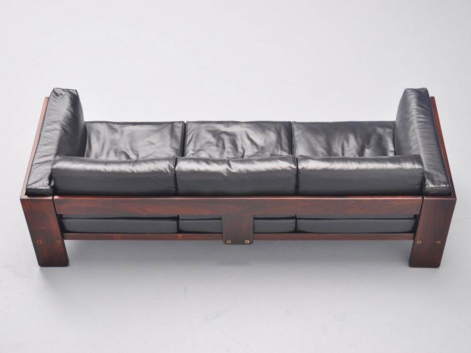 Mid-Century Modern Tobia Afra Scarpa for Gavina  Italian Leather 3-Seat Sofa by Afra Scarpa, 1962